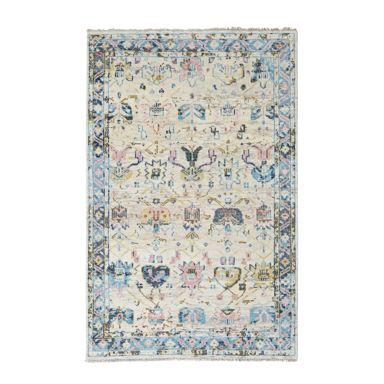Ivory 5'10" x 8'10" Oushak And Peshawar Sky Hand knotted Wool Rug - Sku: O084294