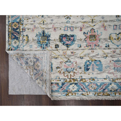 Oushak And Peshawar Wool Hand Knotted Rug Ivory Cerulean 7.10X9.10 -O084295