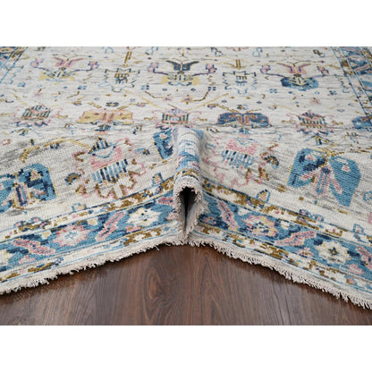 Oushak And Peshawar Wool Hand Knotted Rug Ivory Cerulean 7.10X9.10 -O084295
