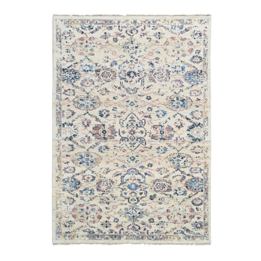Oushak And Peshawar Wool Hand Knotted Rug Ivory No Border 6.0X9.0 -O084296