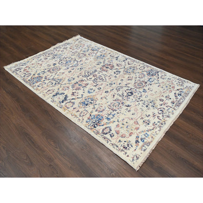 Oushak And Peshawar Wool Hand Knotted Rug Ivory No Border 6.0X9.0 -O084296