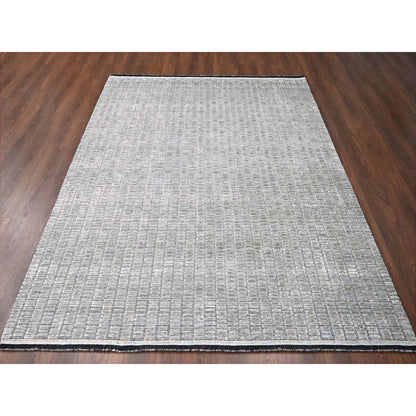 Modern and Contemporary Wool and Plant based Silk Hand Loomed Rug Grey No Border 7.10X10.0 -O084297