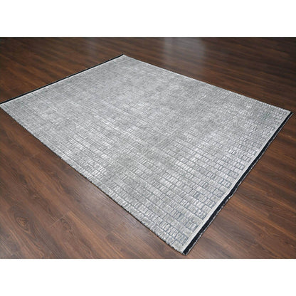 Modern and Contemporary Wool and Plant based Silk Hand Loomed Rug Grey No Border 7.10X10.0 -O084297