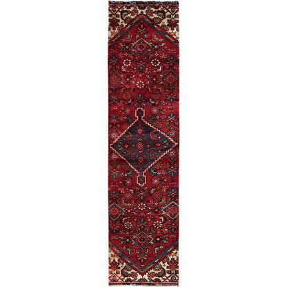 Overdyed & Vintage Wool Hand Knotted Rug Red 2.1x9.1 -O0842