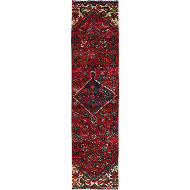 Overdyed & Vintage Wool Hand Knotted Rug Red 2.1x9.1 -O0842