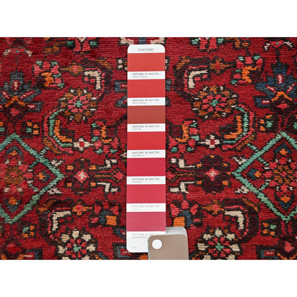 Overdyed & Vintage Wool Hand Knotted Rug Red 2.1x9.1 -O0842