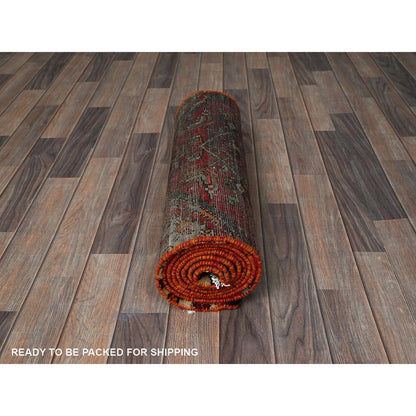 Overdyed & Vintage Wool Hand Knotted Rug Red 2.1x9.1 -O0842