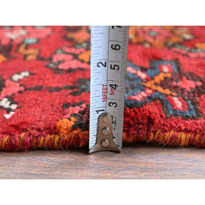 Overdyed & Vintage Wool Hand Knotted Rug Red 2.1x9.1 -O0842