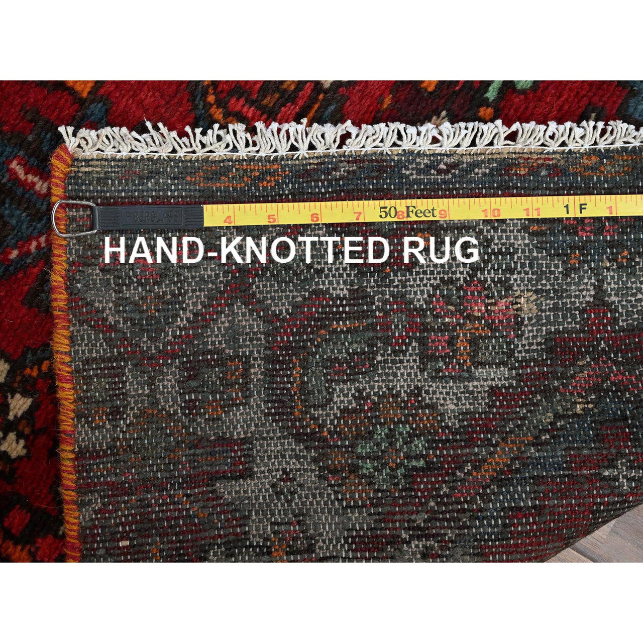 Overdyed & Vintage Wool Hand Knotted Rug Red 2.1x9.1 -O0842