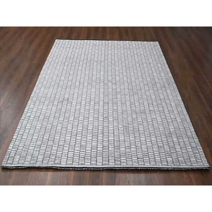 Modern and Contemporary Wool and Plant based Silk Hand Loomed Rug Grey No Border 7.10X10.0 -O084307