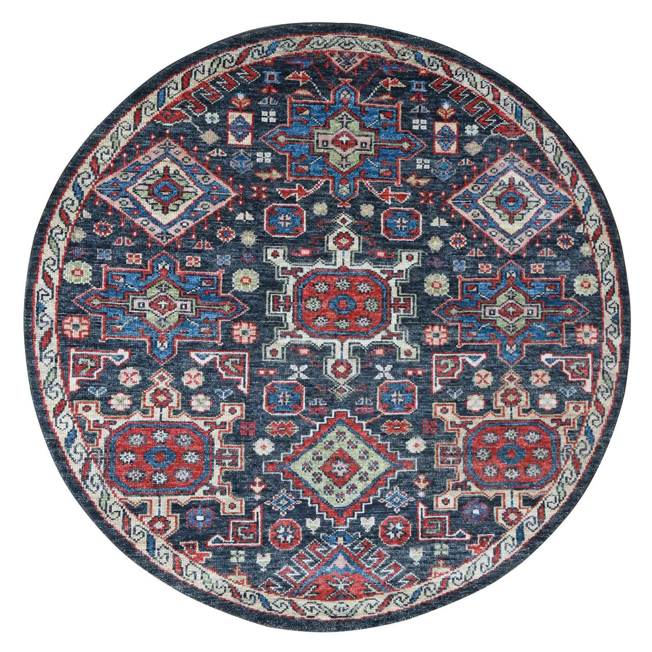 Heriz Wool Hand Knotted Rug Black Ivory 7.9X7.9 -O084319