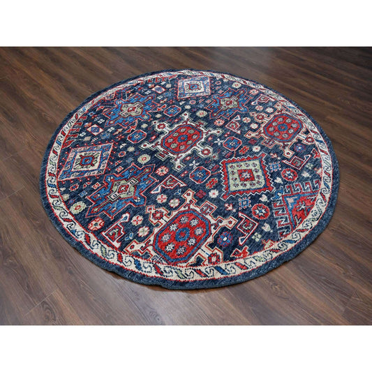 Heriz Wool Hand Knotted Rug Black Ivory 7.9X7.9 -O084319