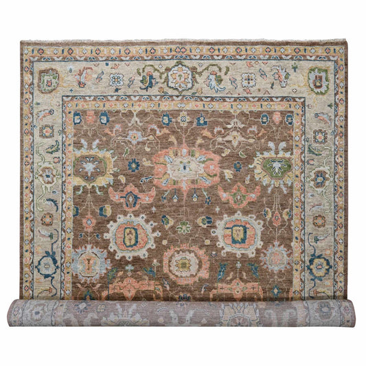 Oushak And Peshawar Wool Hand Knotted Rug Brown Beige 12.0X17.9 -O084327