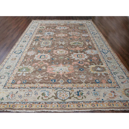 Oushak And Peshawar Wool Hand Knotted Rug Brown Beige 12.0X17.9 -O084327