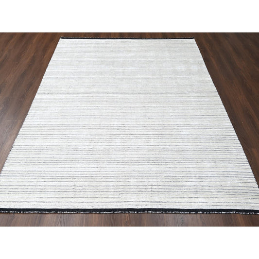 Modern and Contemporary Wool and Plant based Silk Hand Loomed Rug Ivory No Border 7.10X10.0 -O084334