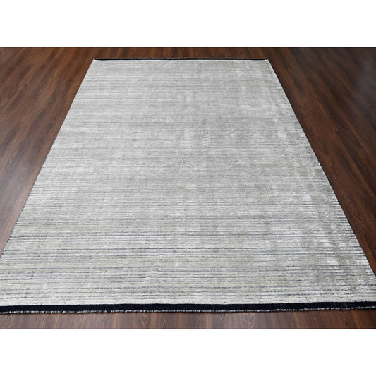 Modern and Contemporary Wool and Plant based Silk Hand Loomed Rug Brown No Border 9.1X12.1 -O084347
