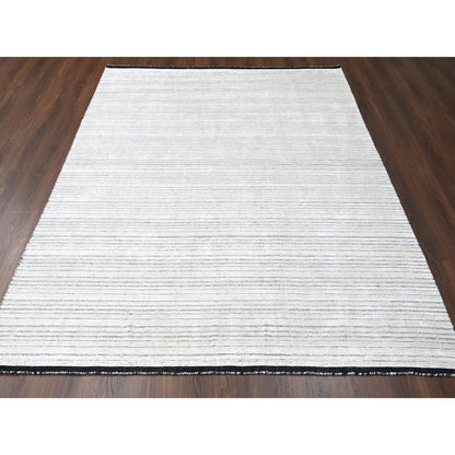 Modern and Contemporary Wool and Plant based Silk Hand Loomed Rug Ivory No Border 8.0X10.0 -O084349