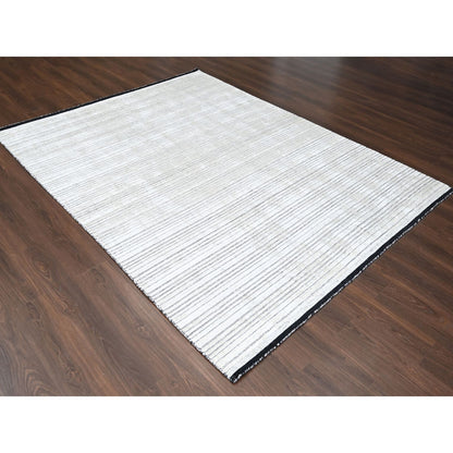 Modern and Contemporary Wool and Plant based Silk Hand Loomed Rug Ivory No Border 8.0X10.0 -O084349
