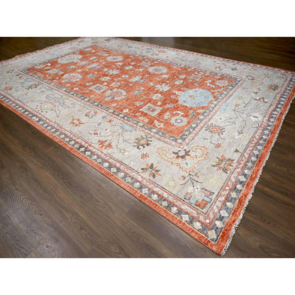 Oushak And Peshawar Wool Hand Knotted Rug Orange Camel 12.0X17.8 -O084358