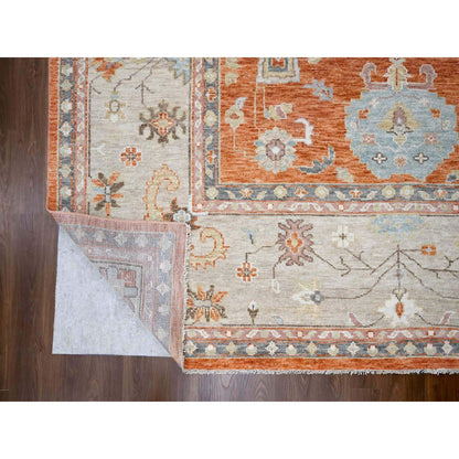 Oushak And Peshawar Wool Hand Knotted Rug Orange Camel 12.0X17.8 -O084358