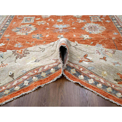 Oushak And Peshawar Wool Hand Knotted Rug Orange Camel 12.0X17.8 -O084358