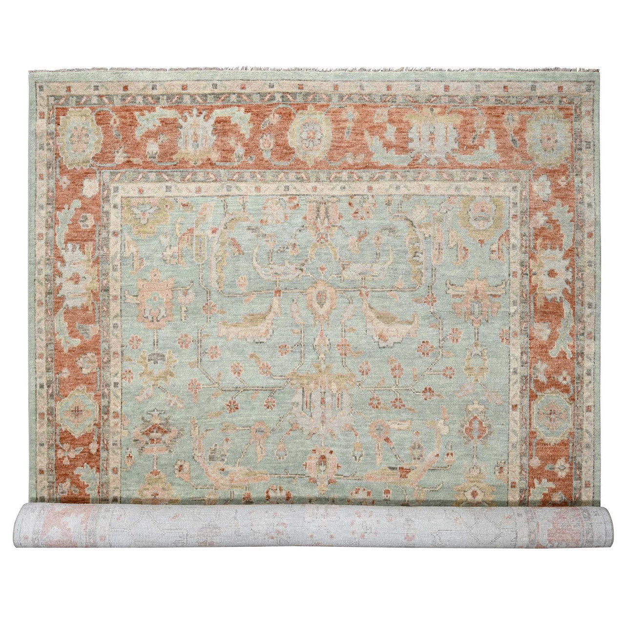 Green 11'10" x 14'8" Oushak And Peshawar Hand knotted Wool Rug - Sku: O084359