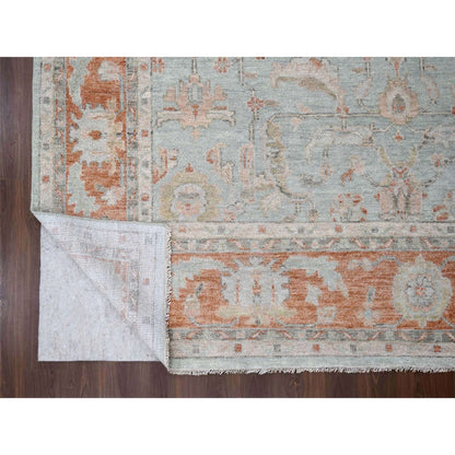 Oushak And Peshawar Wool Hand Knotted Rug Green Rust Red 11.10X14.8 -O084359