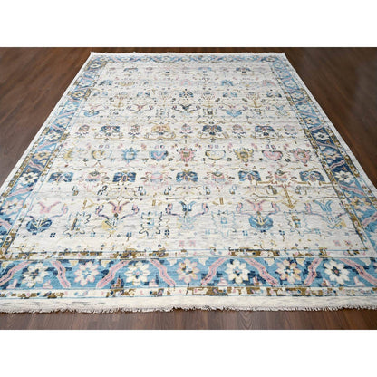 Oushak And Peshawar Wool Hand Knotted Rug Ivory Sky Blue 12.1X14.10 -O084362