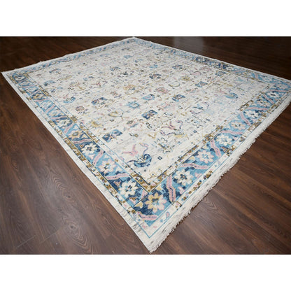 Oushak And Peshawar Wool Hand Knotted Rug Ivory Sky Blue 12.1X14.10 -O084362