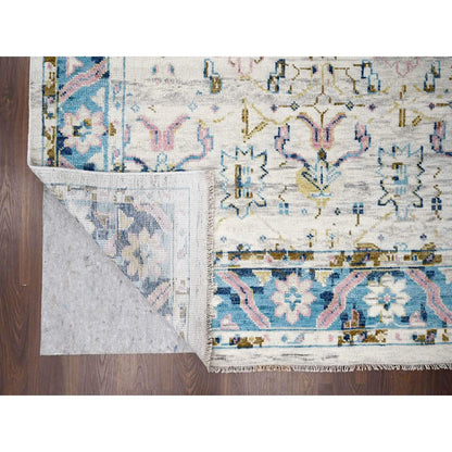 Oushak And Peshawar Wool Hand Knotted Rug Ivory Sky Blue 12.1X14.10 -O084362