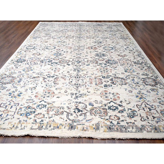 Oushak And Peshawar Wool Hand Knotted Rug Ivory No Border 11.10X17.8 -O084364