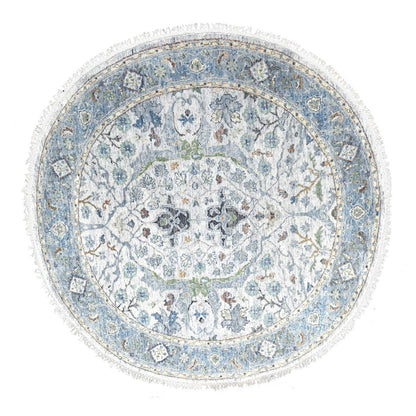 Oushak And Peshawar Wool Hand Knotted Rug Grey Silver Blue 5.0X5.0 -O084365