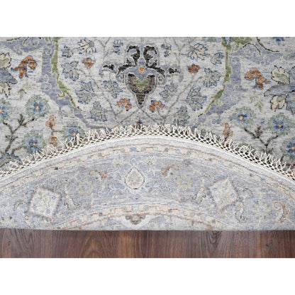 Oushak And Peshawar Wool Hand Knotted Rug Grey Silver Blue 5.0X5.0 -O084365