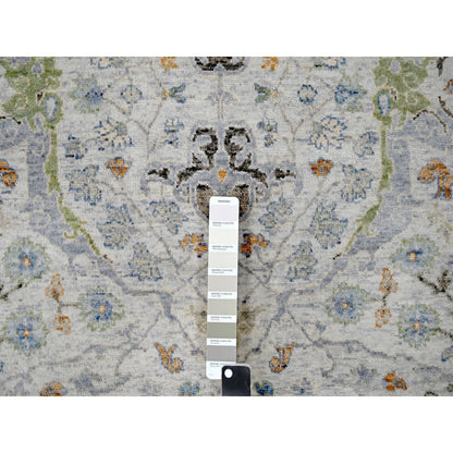 Oushak And Peshawar Wool Hand Knotted Rug Grey Silver Blue 5.0X5.0 -O084365