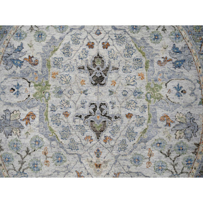 Oushak And Peshawar Wool Hand Knotted Rug Grey Silver Blue 5.0X5.0 -O084365