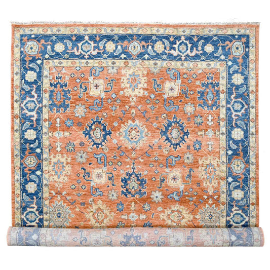 Oushak And Peshawar Wool Hand Knotted Rug Orange Denim Blue 9.10X14.0 -O084371