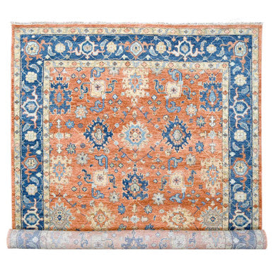 Oushak And Peshawar Wool Hand Knotted Rug Orange Denim Blue 9.10X14.0 -O084371