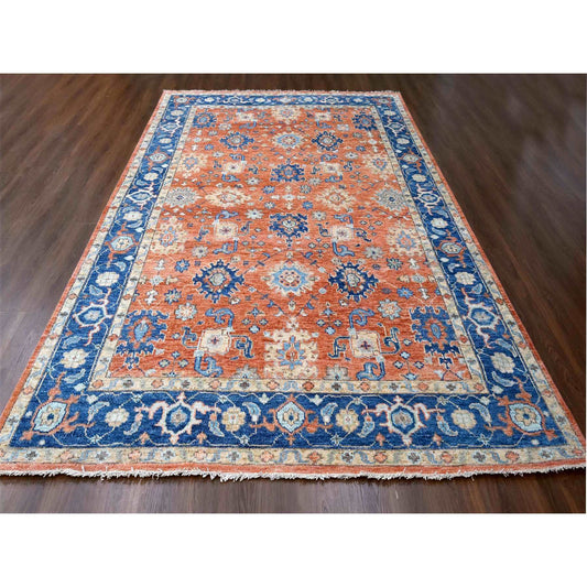 Oushak And Peshawar Wool Hand Knotted Rug Orange Denim Blue 9.10X14.0 -O084371