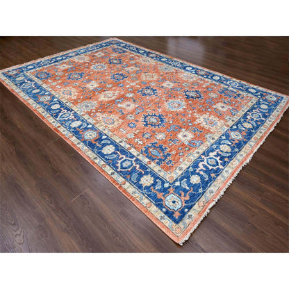 Oushak And Peshawar Wool Hand Knotted Rug Orange Denim Blue 9.10X14.0 -O084371