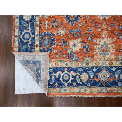 Oushak And Peshawar Wool Hand Knotted Rug Orange Denim Blue 9.10X14.0 -O084371