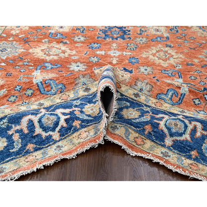 Oushak And Peshawar Wool Hand Knotted Rug Orange Denim Blue 9.10X14.0 -O084371
