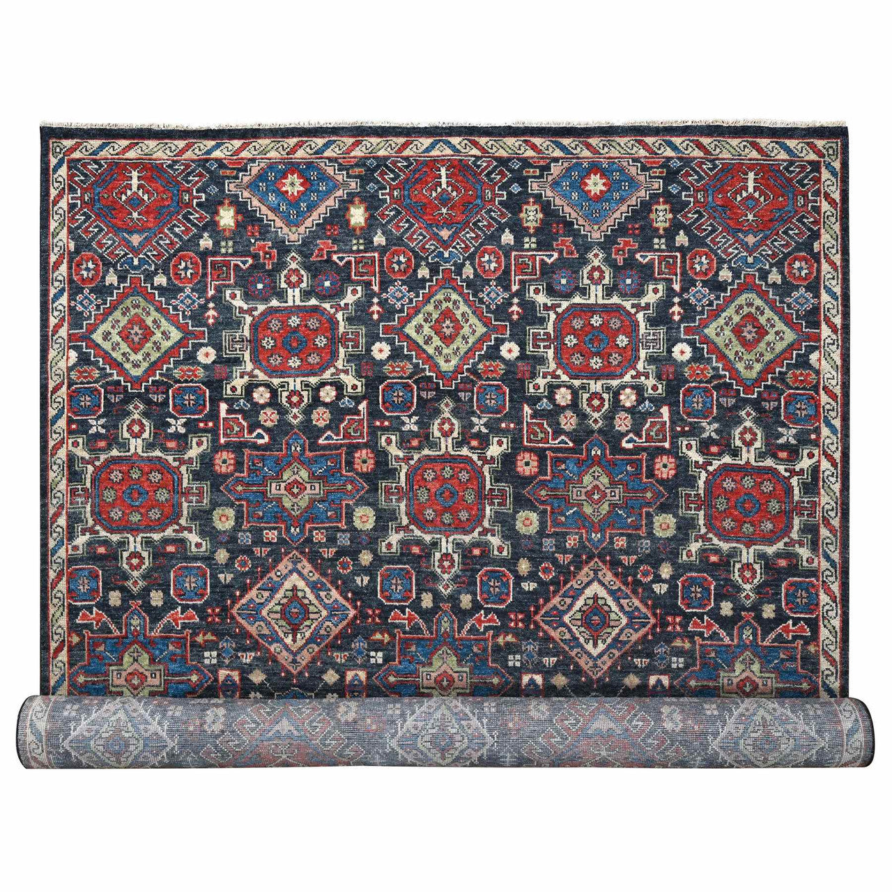Black 12'0" x 18'0" Heriz Hand knotted Wool Rug -O084377