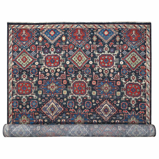 Heriz Wool Hand Knotted Rug Black Ivory 12.0X18.0 -O084377