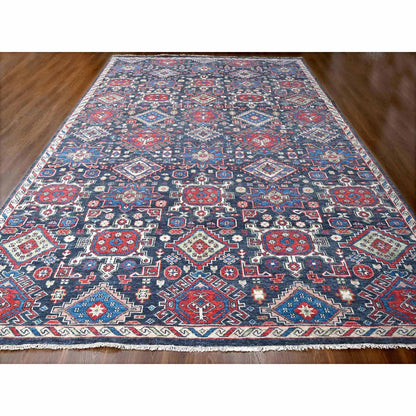 Heriz Wool Hand Knotted Rug Black Ivory 12.0X18.0 -O084377
