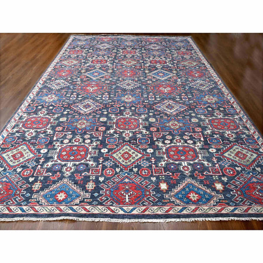 Heriz Wool Hand Knotted Rug Black Ivory 12.0X18.0 -O084377
