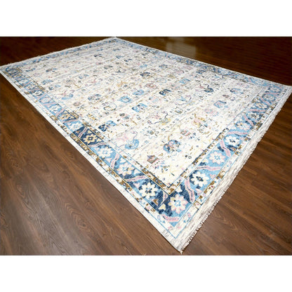 Oushak And Peshawar Wool Hand Knotted Rug Ivory Sky Blue 12.0X17.9 -O084380