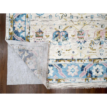 Oushak And Peshawar Wool Hand Knotted Rug Ivory Sky Blue 12.0X17.9 -O084380