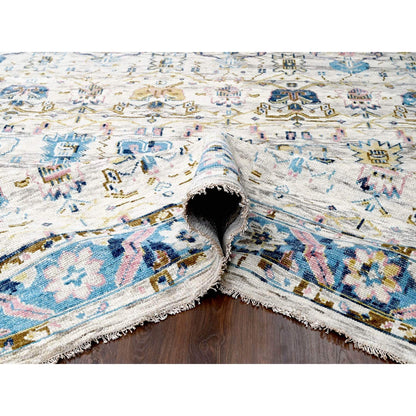 Oushak And Peshawar Wool Hand Knotted Rug Ivory Sky Blue 12.0X17.9 -O084380