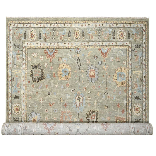 Oushak And Peshawar Wool Hand Knotted Rug Green Taupe Green 12.0X17.9 -O084382