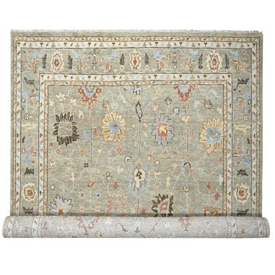 Oushak And Peshawar Wool Hand Knotted Rug Green Taupe Green 12.0X17.9 -O084382